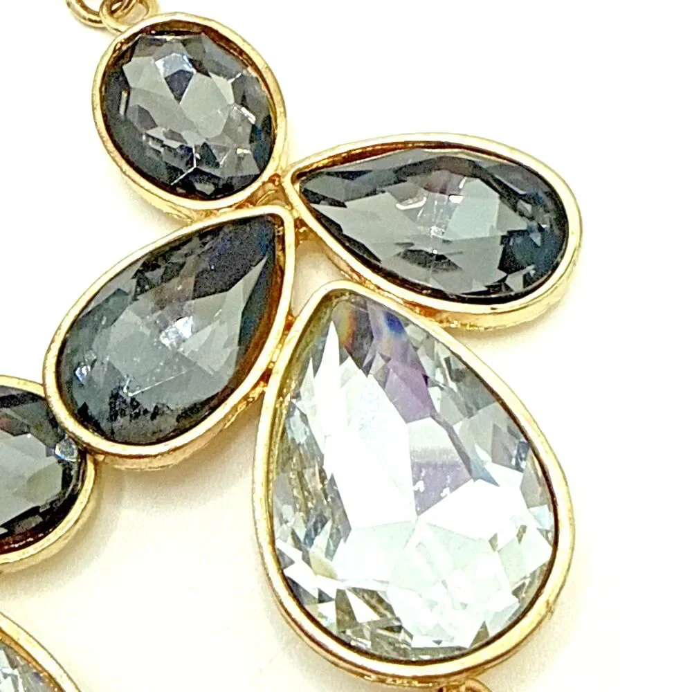 Rhinestone Bib Necklace Clear Smoky Faceted Floral Statement 18-20